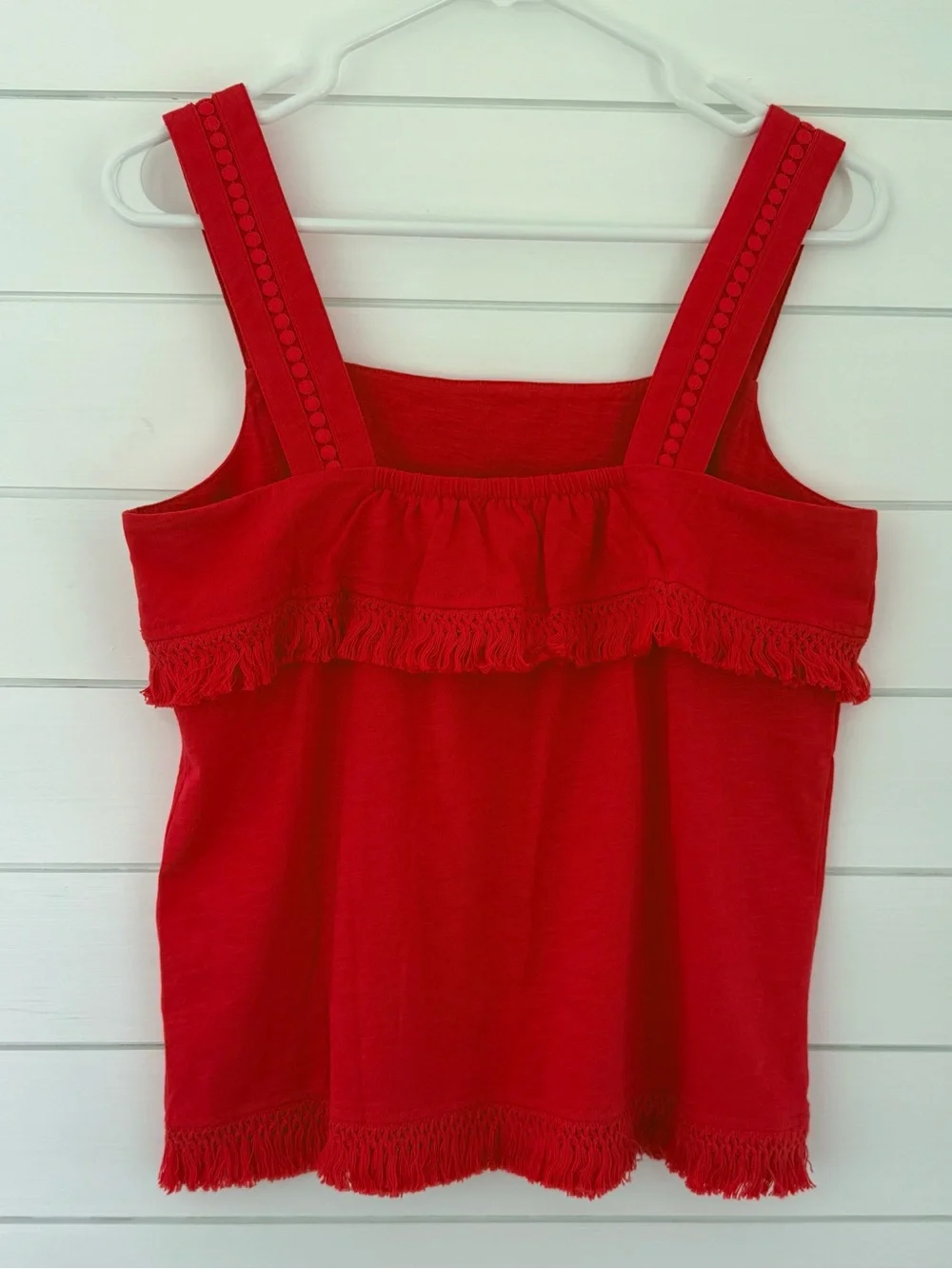 NWT J. CREW XS Red Tiered Fringe Tank Top